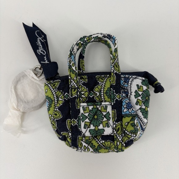 VERA BRADLEY CAMBRIDGE BLUE GREEN  ZIP AROUND WALLET WRISTLET & Key Chain Coin - Picture 5 of 8